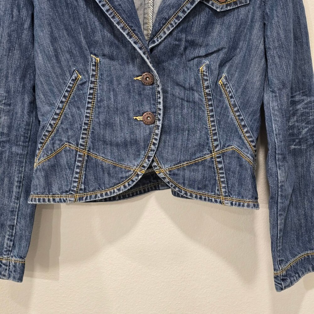 Tommy Hilfiger ✦ Denim Tailored Jacket ✦ Blue Striped Elbow Patch Structured M - Picture 5 of 12